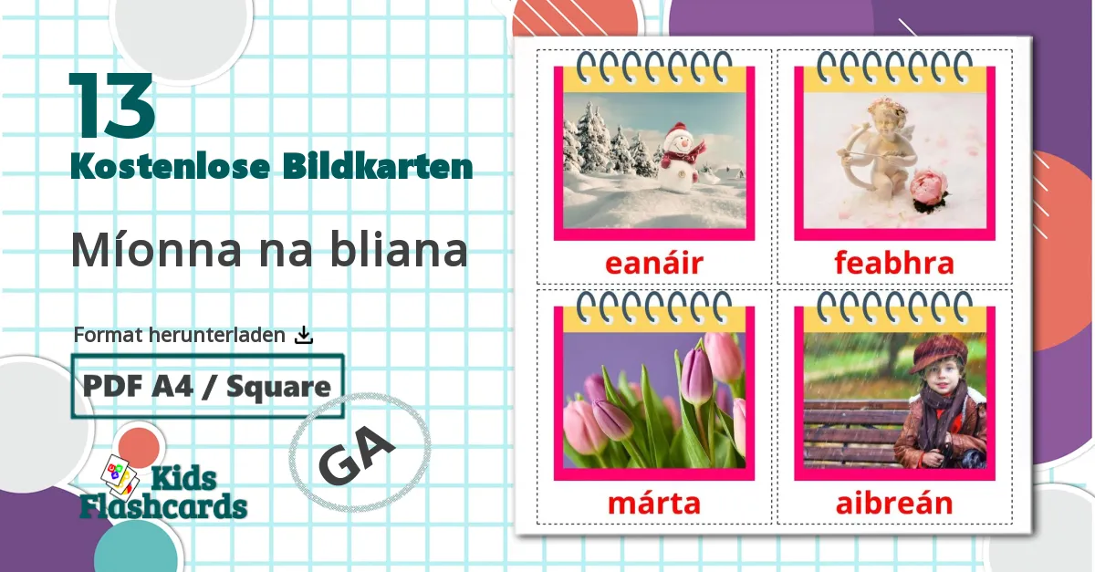 13 Bildkarten für Míonna na bliana