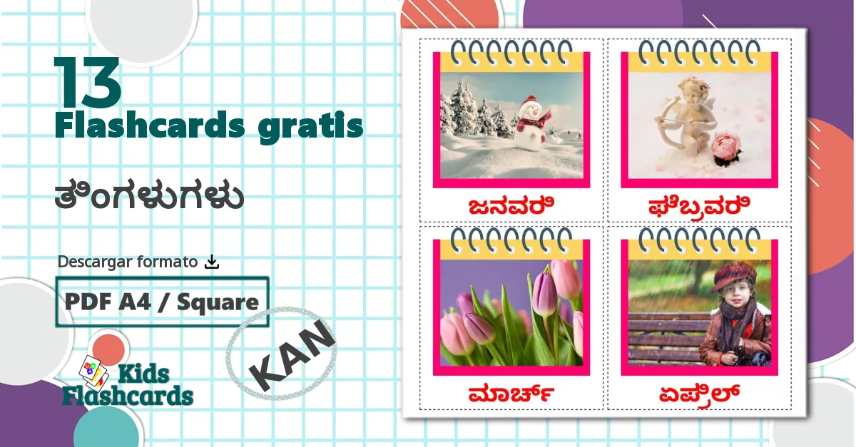 13 tarjetas didacticas de Meses del año