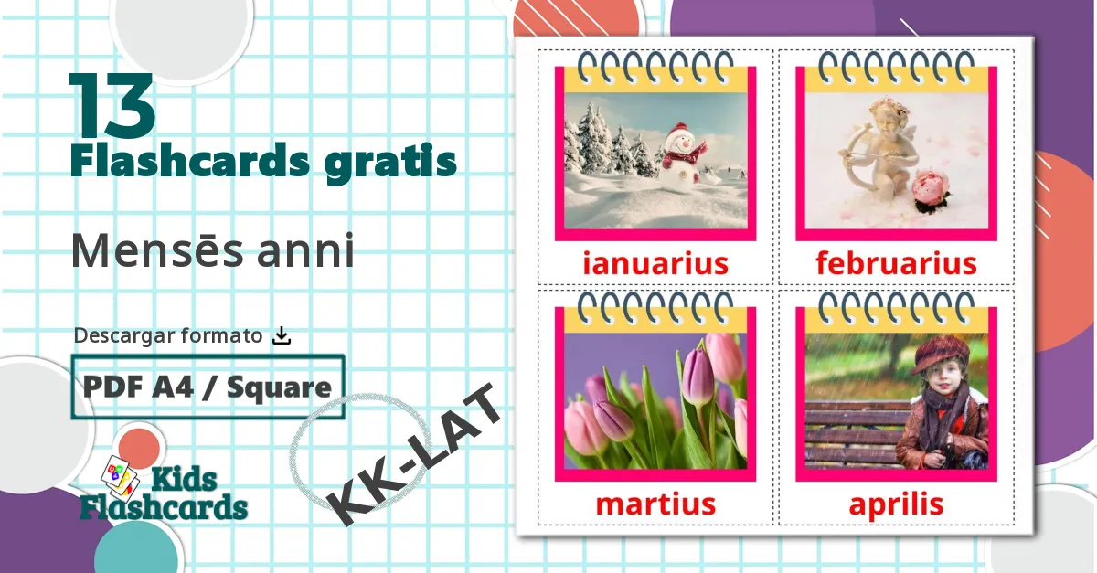 48 tarjetas didacticas de Meses del año