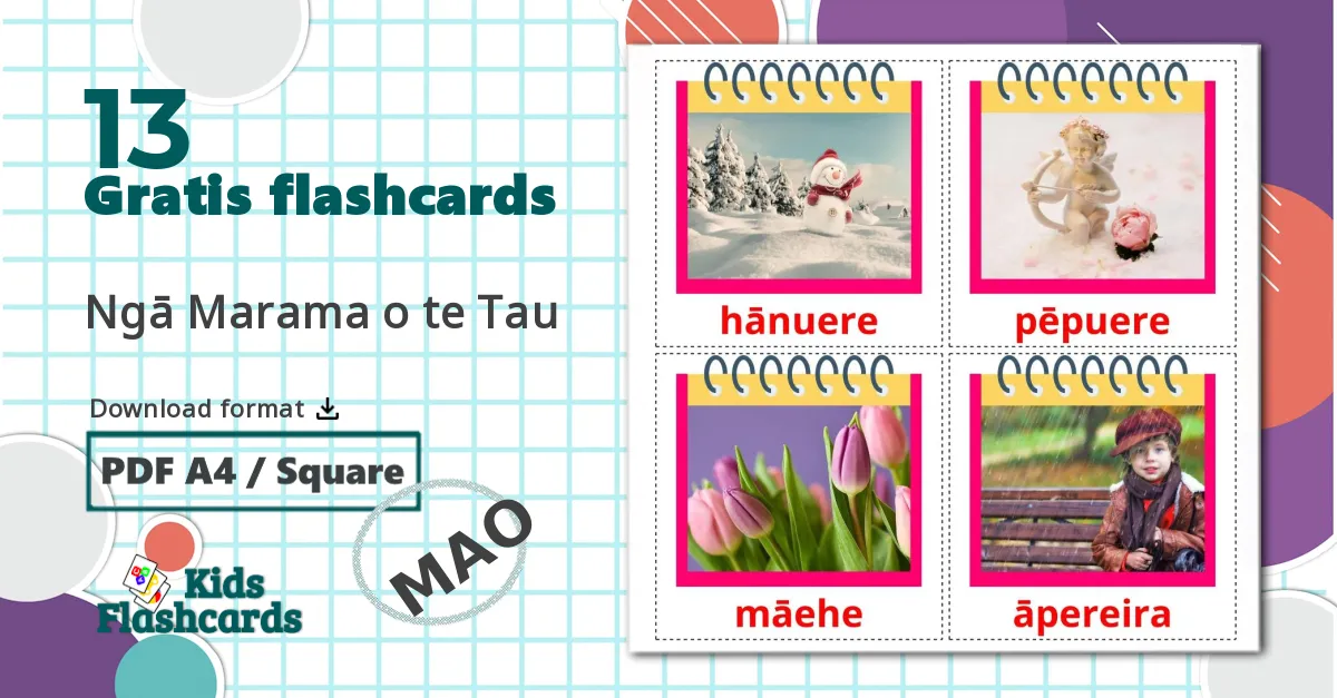 13 Ngā Marama o te Tau billedkort for børn