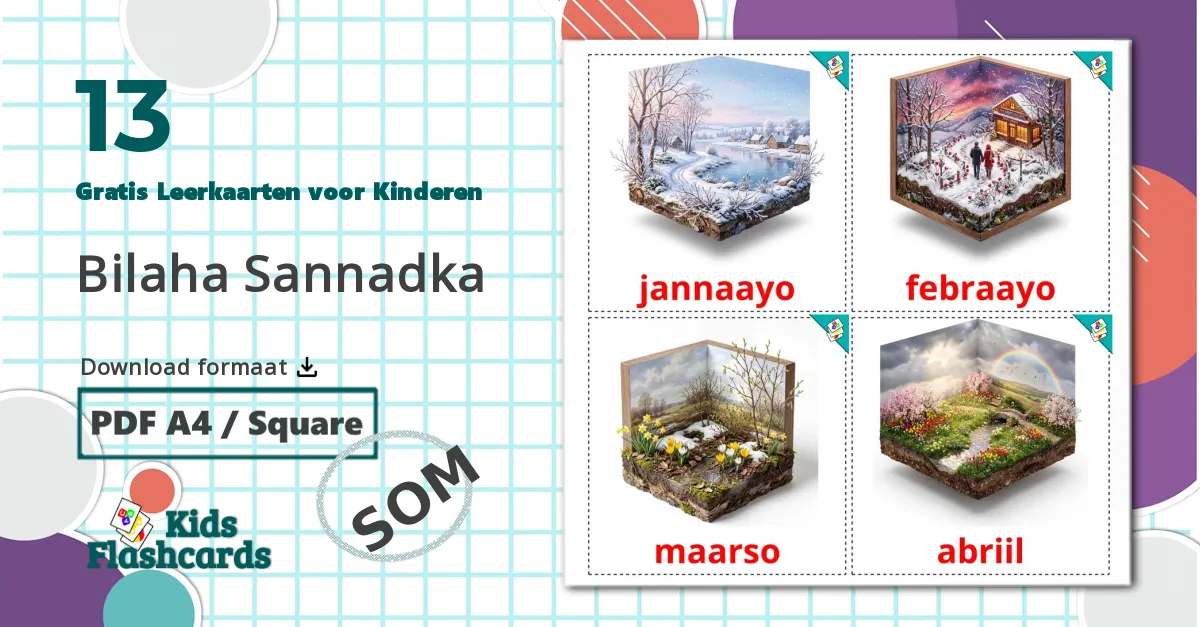 13 Maanden van het jaar Leerkaarten voor kinderen