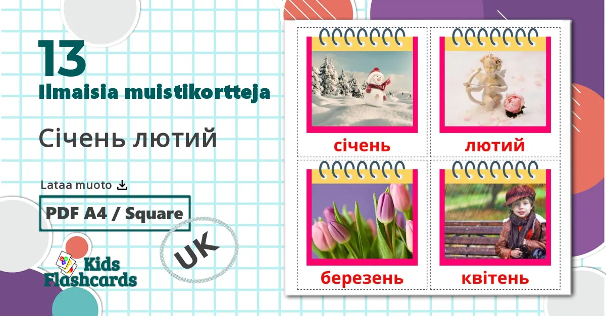 13 Січень лютий lasten kuvakortit