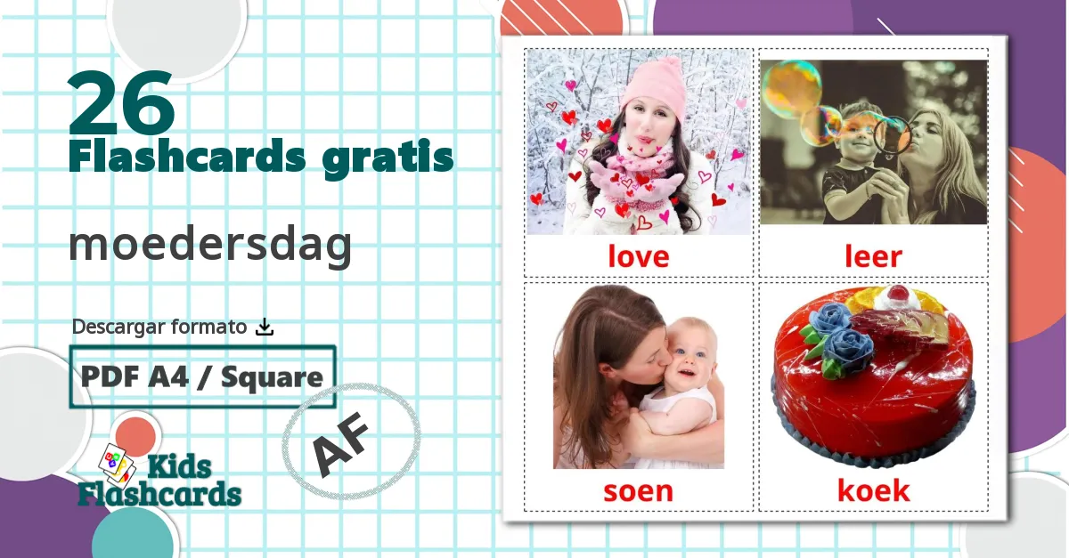 Día de la madre - tarjetas de vocabulario en afrikáans