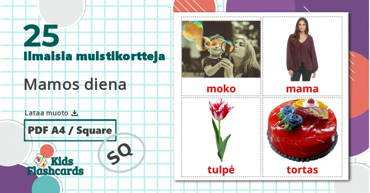 25 Äitienpäivä lasten kuvakortit