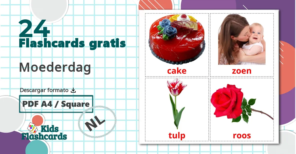 24 tarjetas didacticas de Moederdag