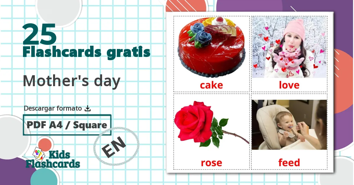 25 tarjetas didacticas de Mother's day