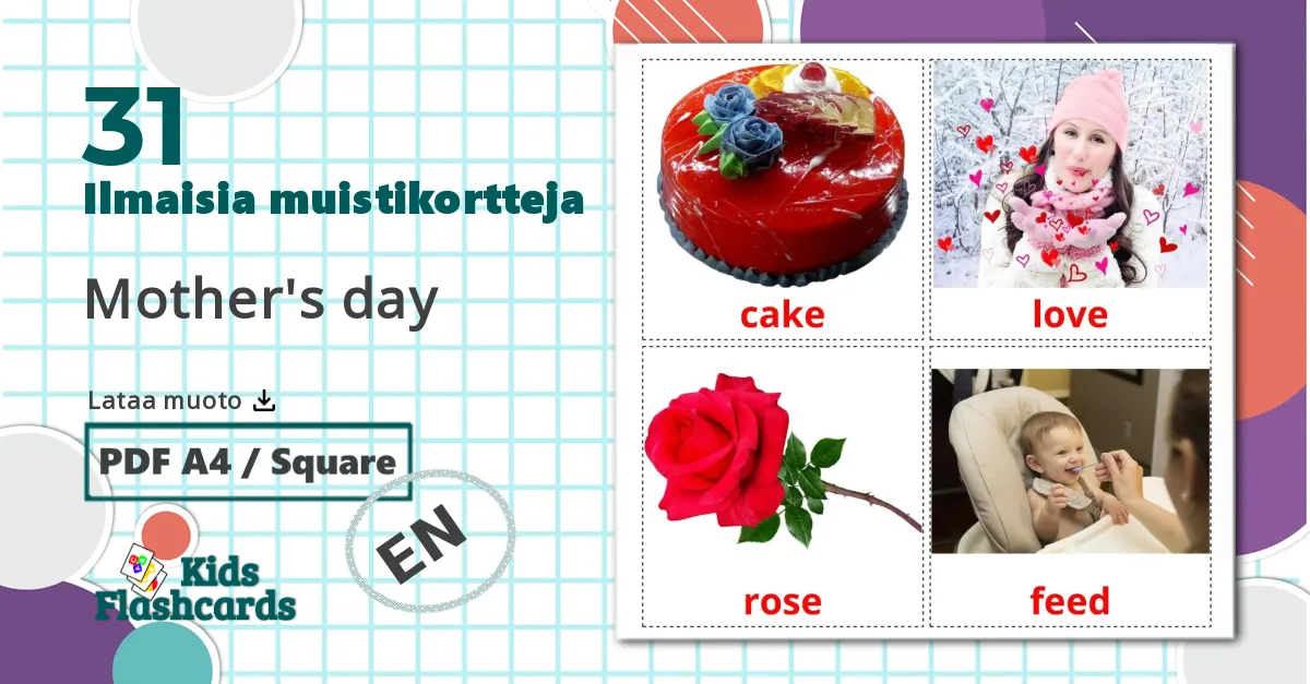 31 Mother's day lasten kuvakortit