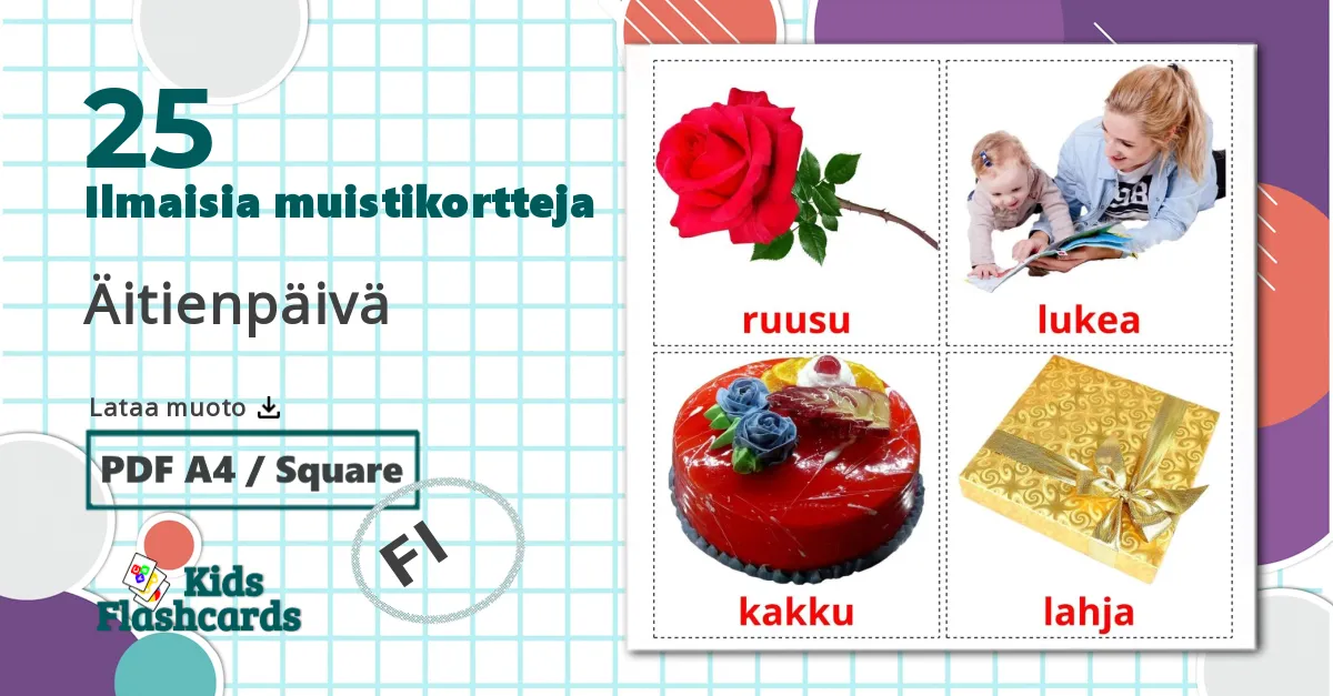 25 Äitienpäivä lasten kuvakortit