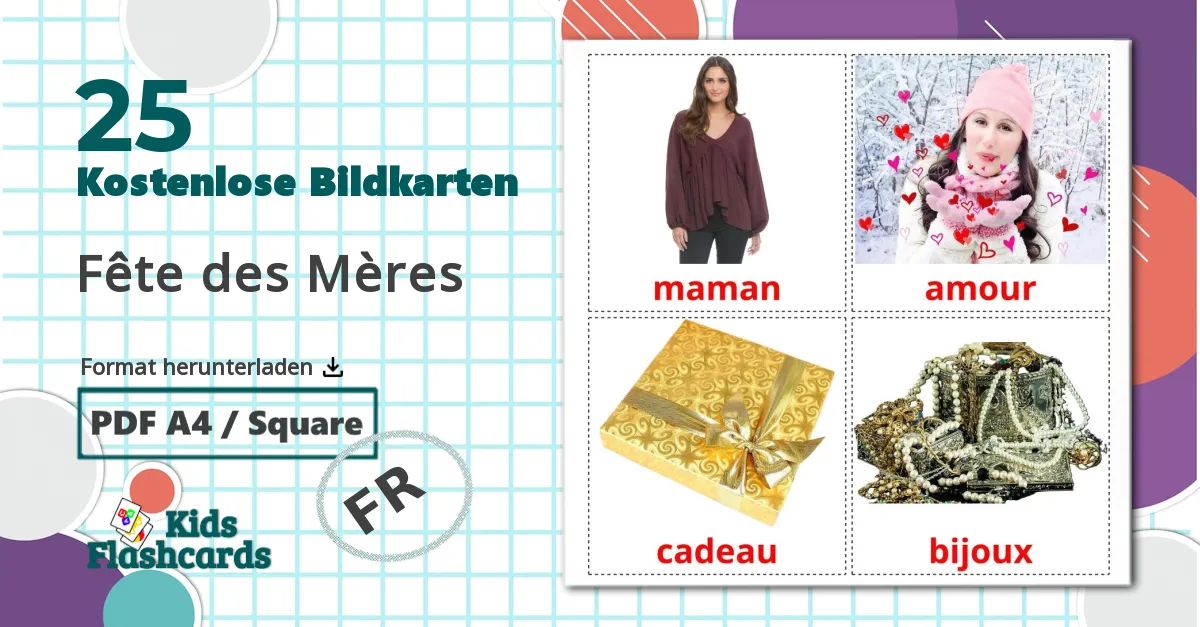 25 Bildkarten für Fête des Mères