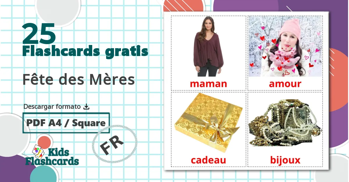 25 tarjetas didacticas de Fête des Mères