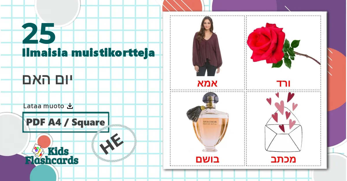25 יום האם lasten kuvakortit