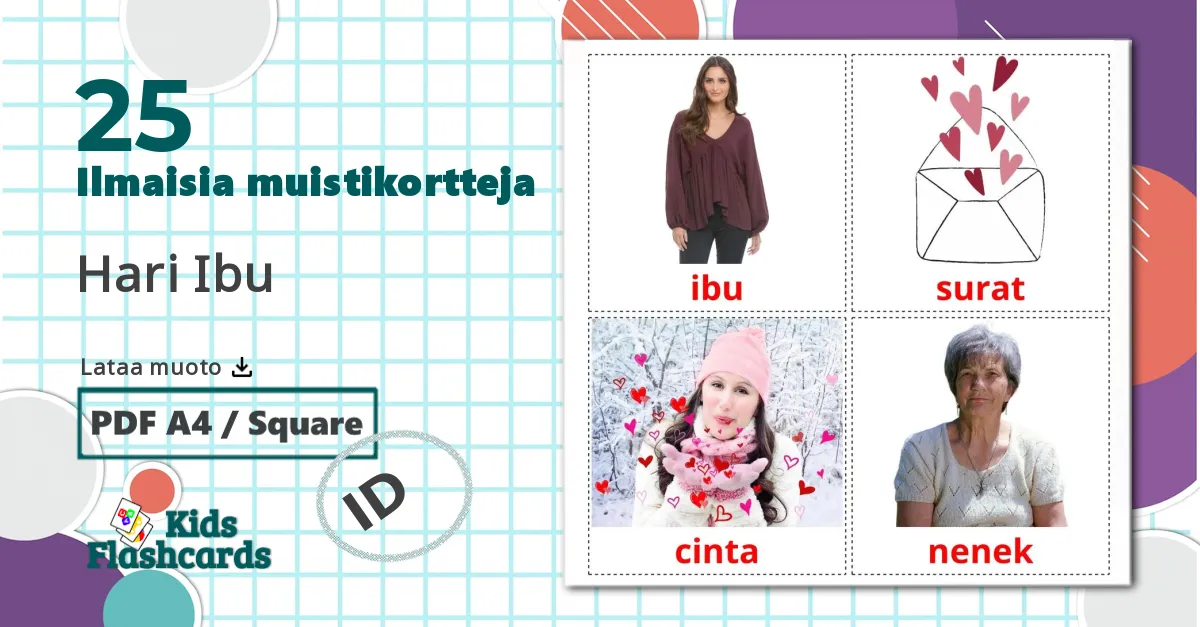 25 Hari Ibu lasten kuvakortit