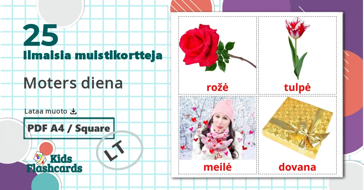 25 Moters diena lasten kuvakortit