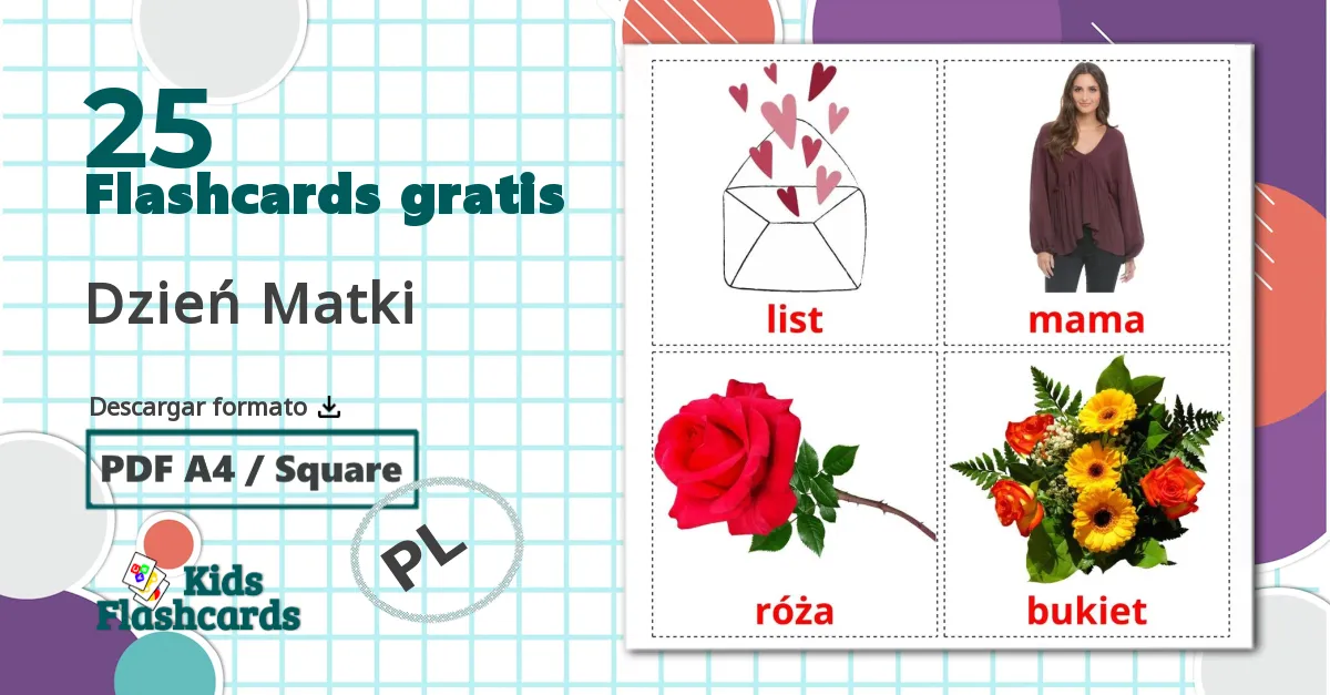 25 tarjetas didacticas de Dzień Matki