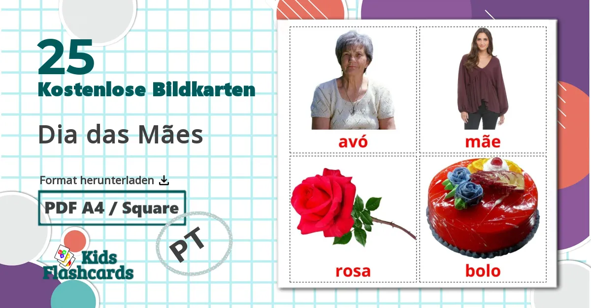 25 Bildkarten für Dia das Mães