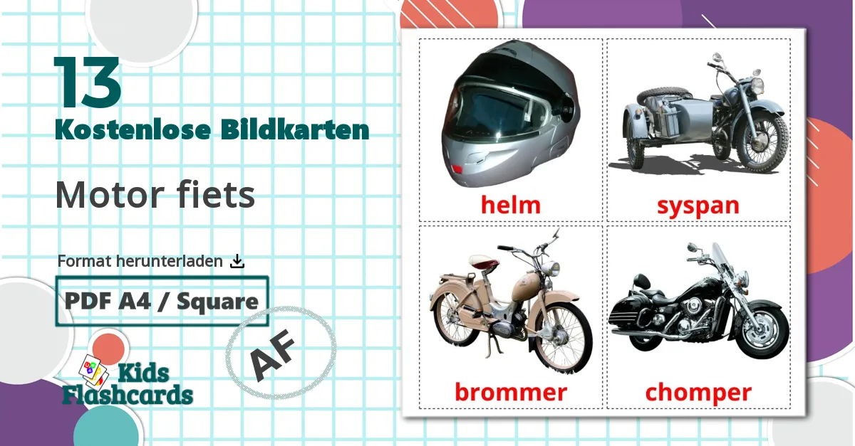 Motorräder - Afrikaans Vokabelkarten