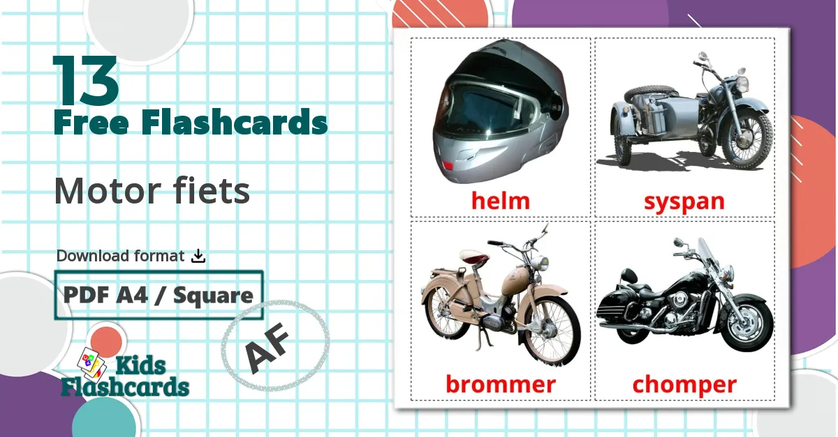 Motorcycles - afrikaans vocabulary cards