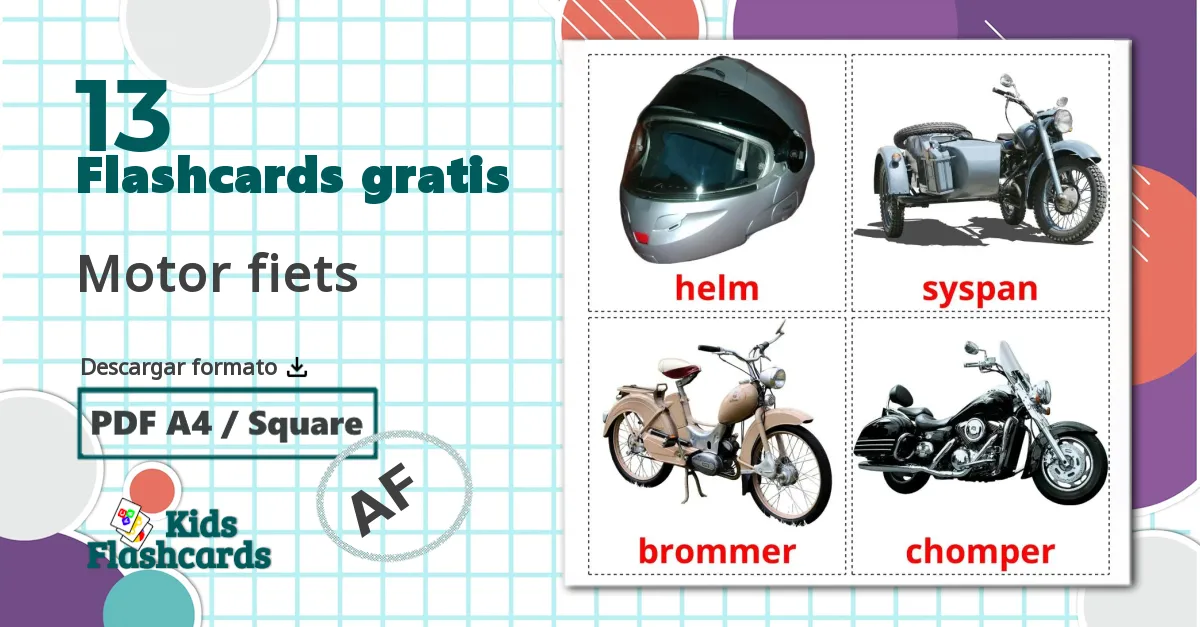 Motocicletas - tarjetas de vocabulario en afrikáans