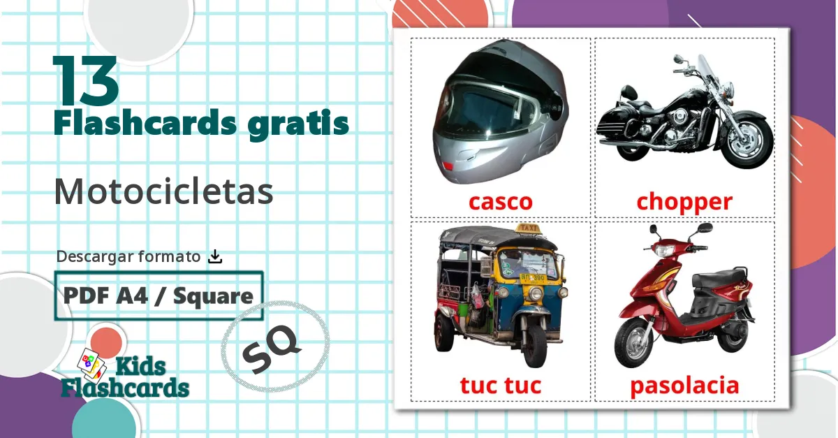 13 tarjetas didacticas de Motocicletas