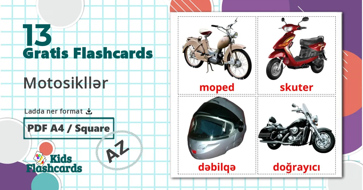 13 Motorcyklar bildkort för barn