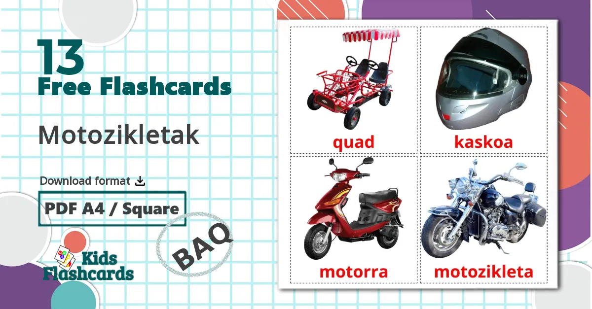 Motorcycles - basque vocabulary cards