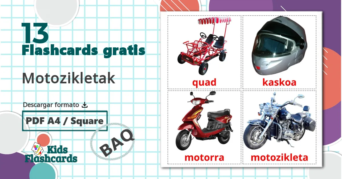 13 tarjetas didacticas de Motozikletak