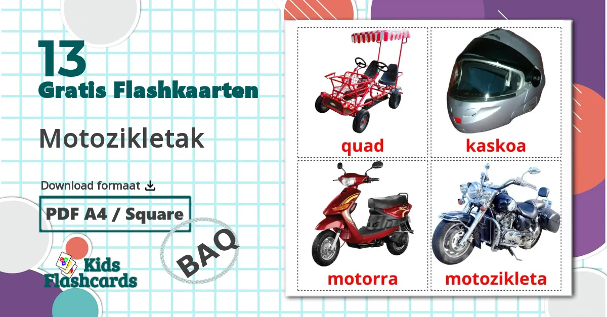 Motorfietsen - baskische woordenschatkaarten