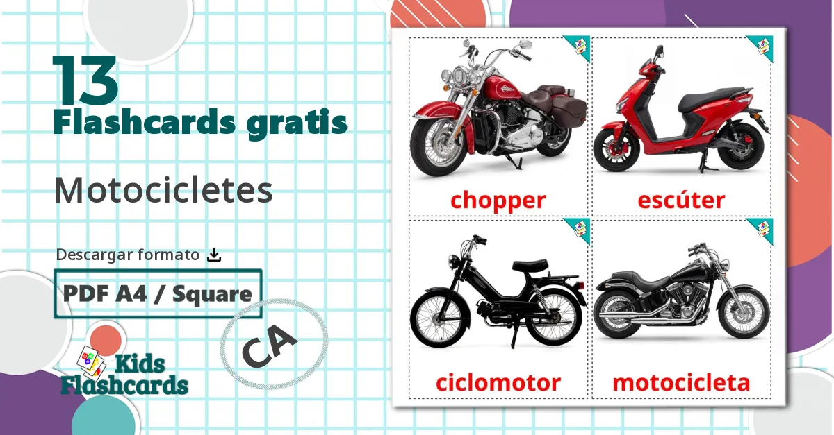 13 tarjetas didacticas de Motocicletas