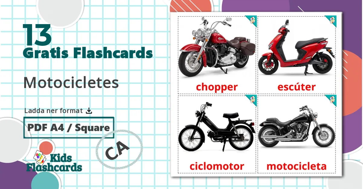 13 Motorcyklar bildkort för barn