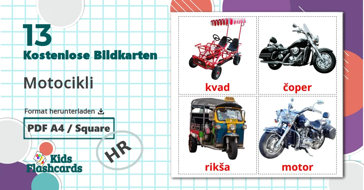 13 Bildkarten für Motocikli