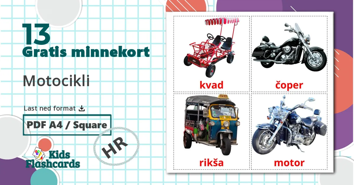 13 Motocikli bildekort