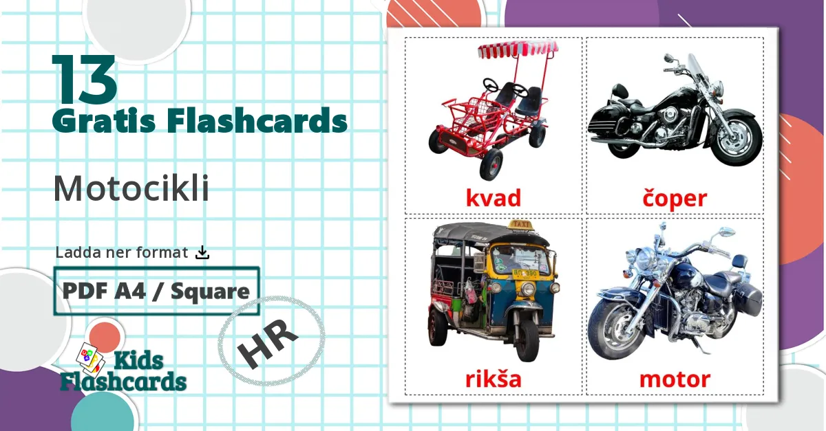 13 Motocikli bildkort för barn