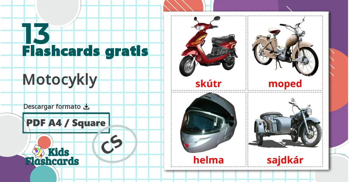 13 tarjetas didacticas de Motocykly