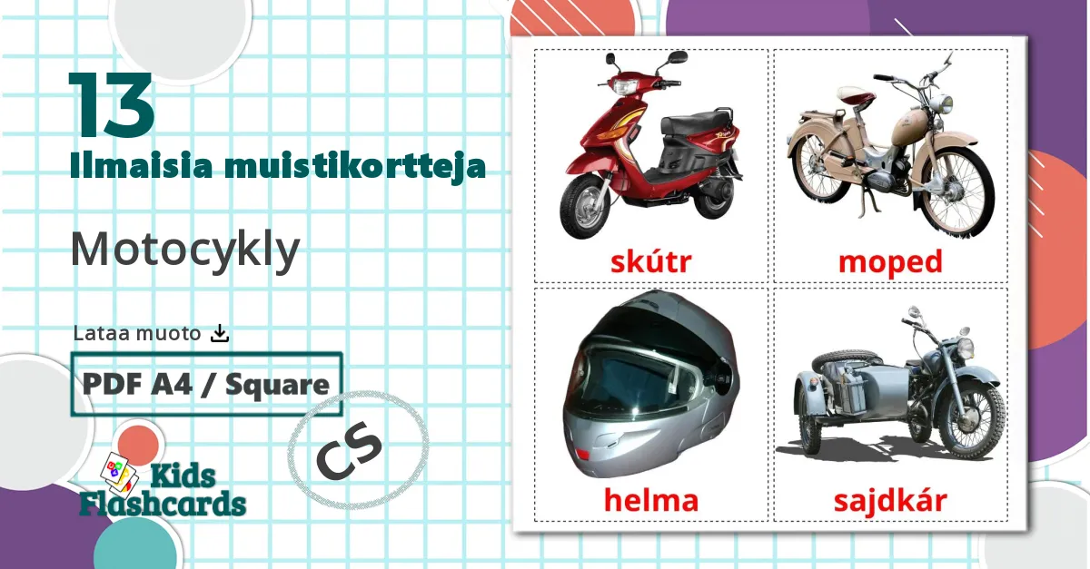 13 Motocykly lasten kuvakortit