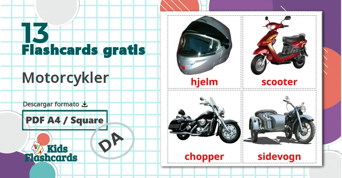 13 tarjetas didacticas de Motorcykler