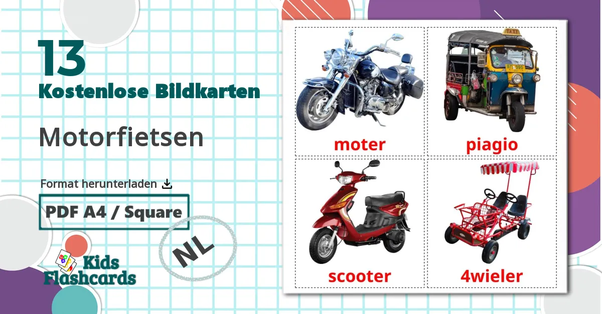 13 Bildkarten für Motorfietsen