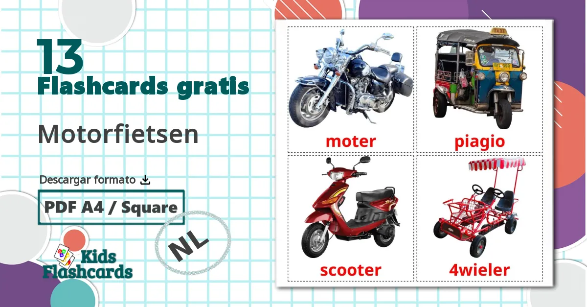 13 tarjetas didacticas de Motorfietsen