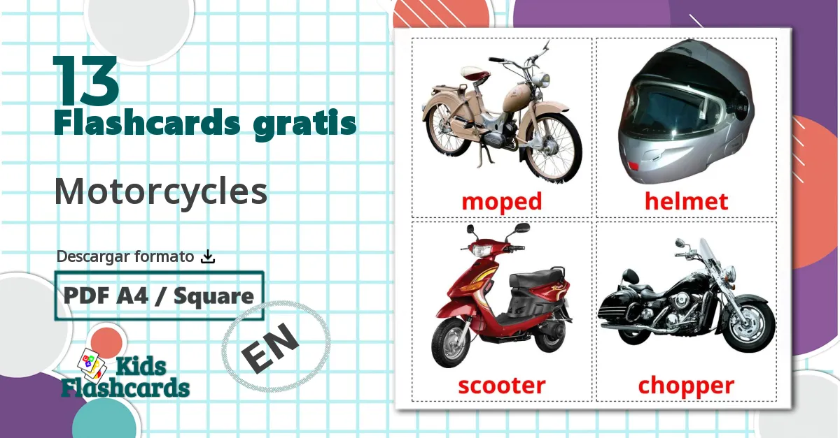 13 tarjetas didacticas de Motorcycles