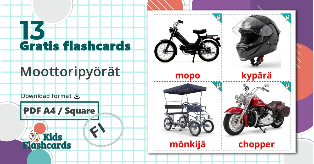 13 Motorcykler billedkort for børn
