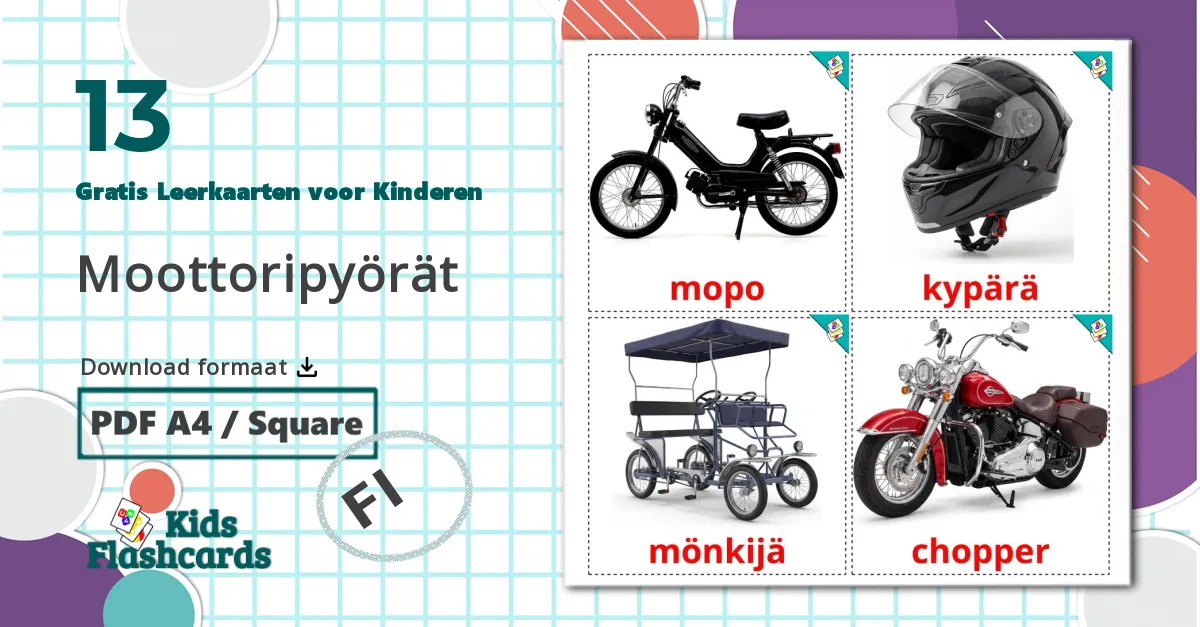 13 Motorfietsen Leerkaarten voor kinderen
