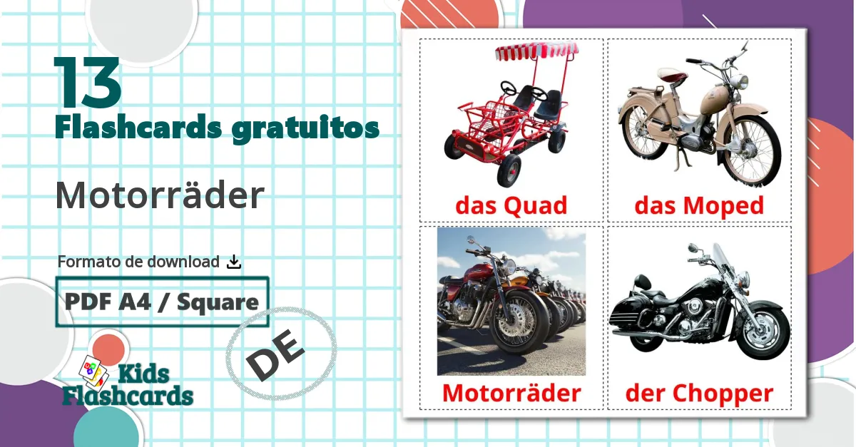 Motocicletas - Cartões de vocabulário alemão