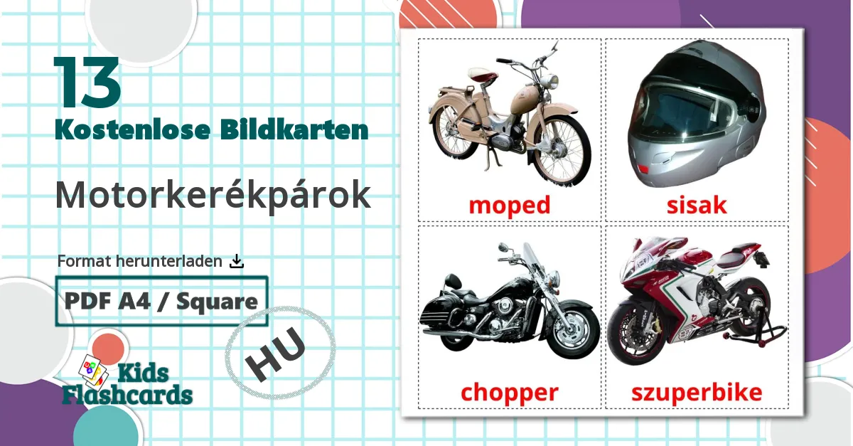 13 Bildkarten für Motorkerékpárok