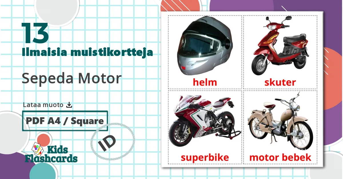 13 Sepeda Motor lasten kuvakortit