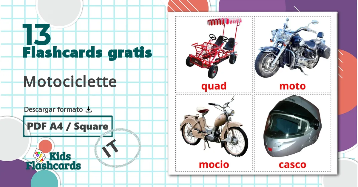 13 tarjetas didacticas de Motociclette