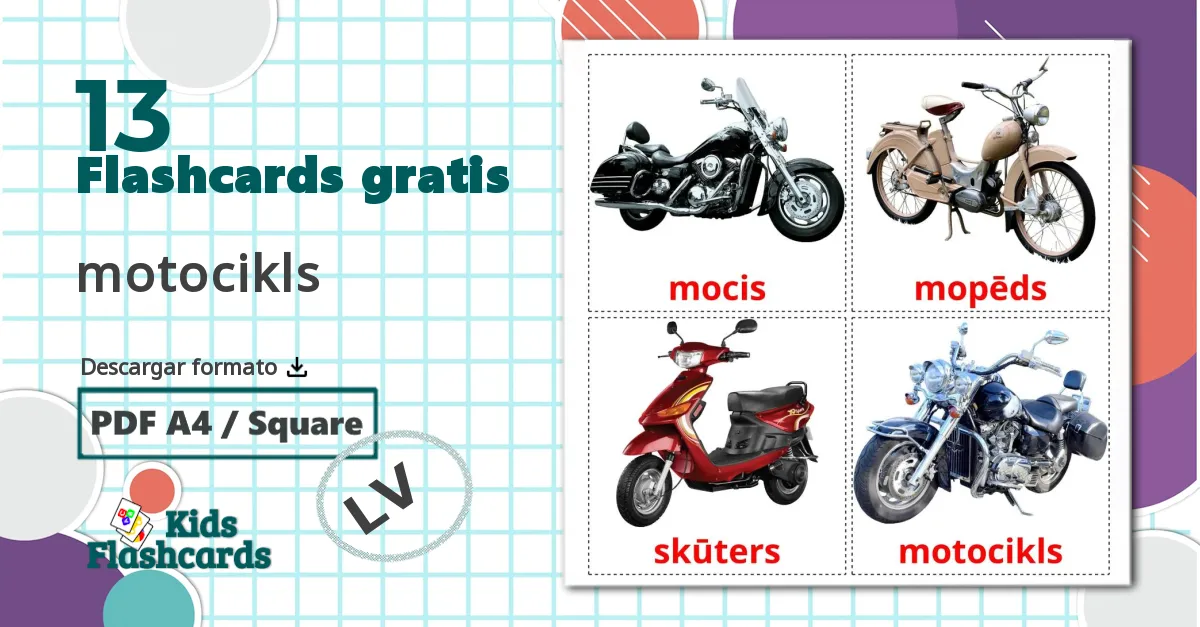 13 tarjetas didacticas de motocikls