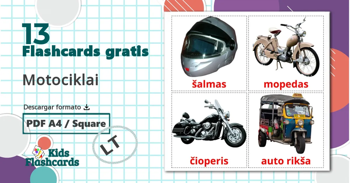 13 tarjetas didacticas de Motocicletas