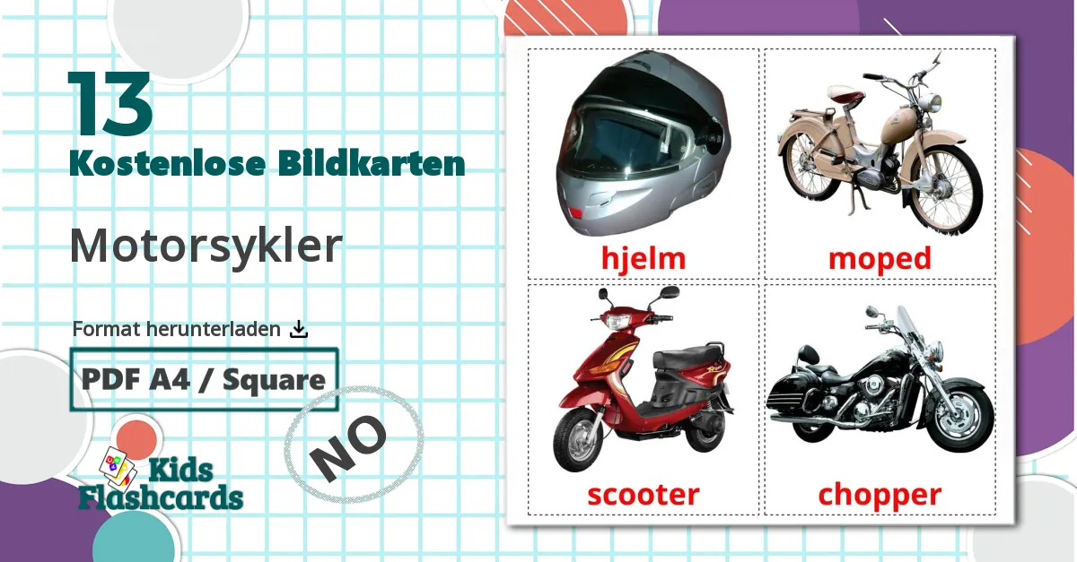 13 Bildkarten für Motorsykler