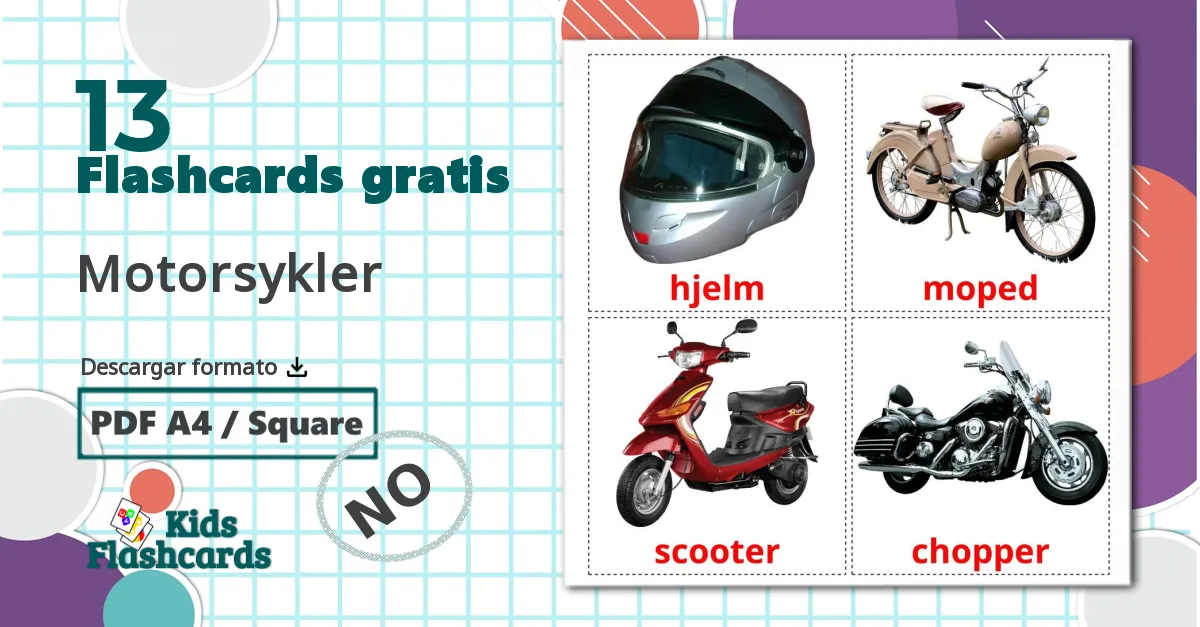 13 tarjetas didacticas de Motorsykler