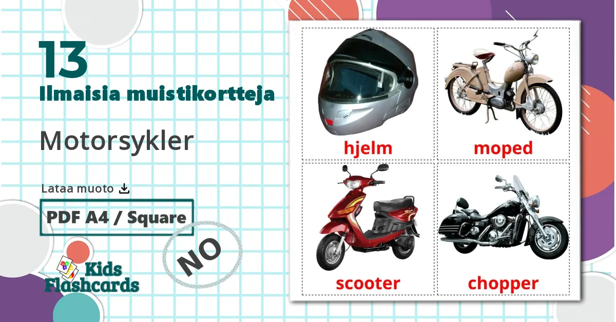 13 Motorsykler lasten kuvakortit