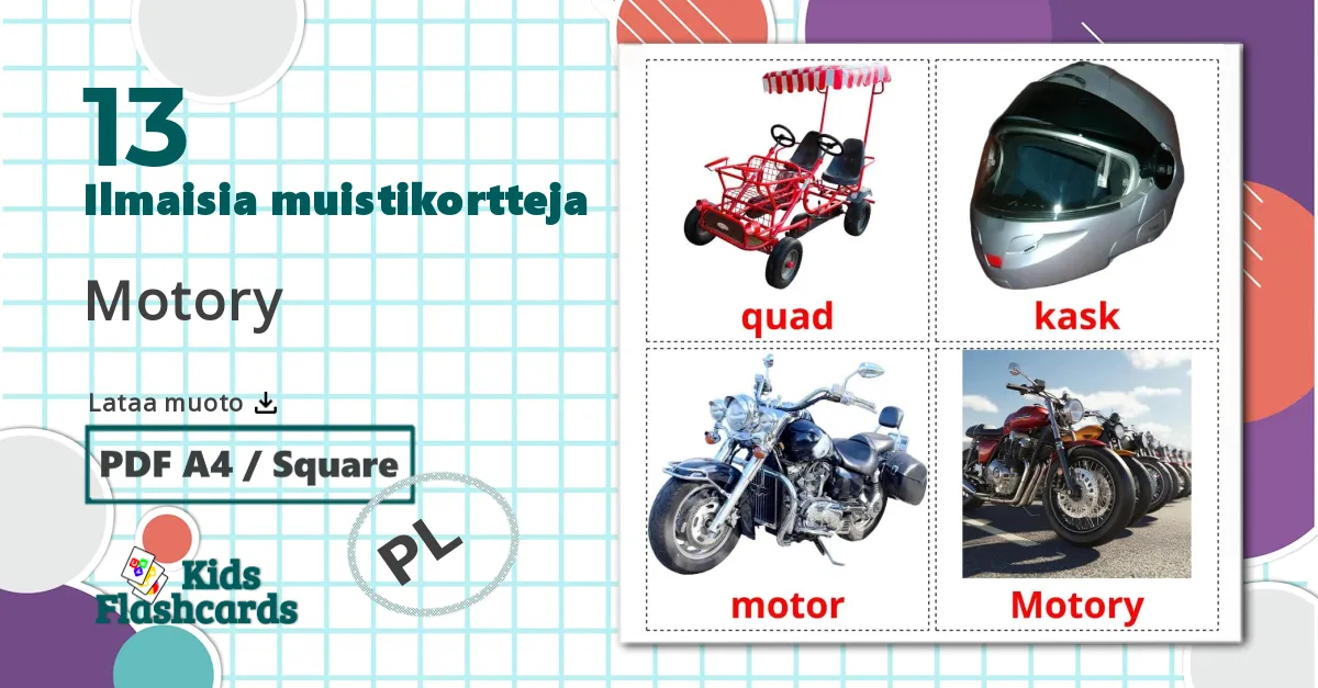 13 Motory lasten kuvakortit